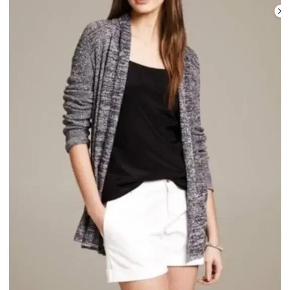 Banana Republic Sweater Women's Large Open Cardigan Navy Cream Classic Preppy